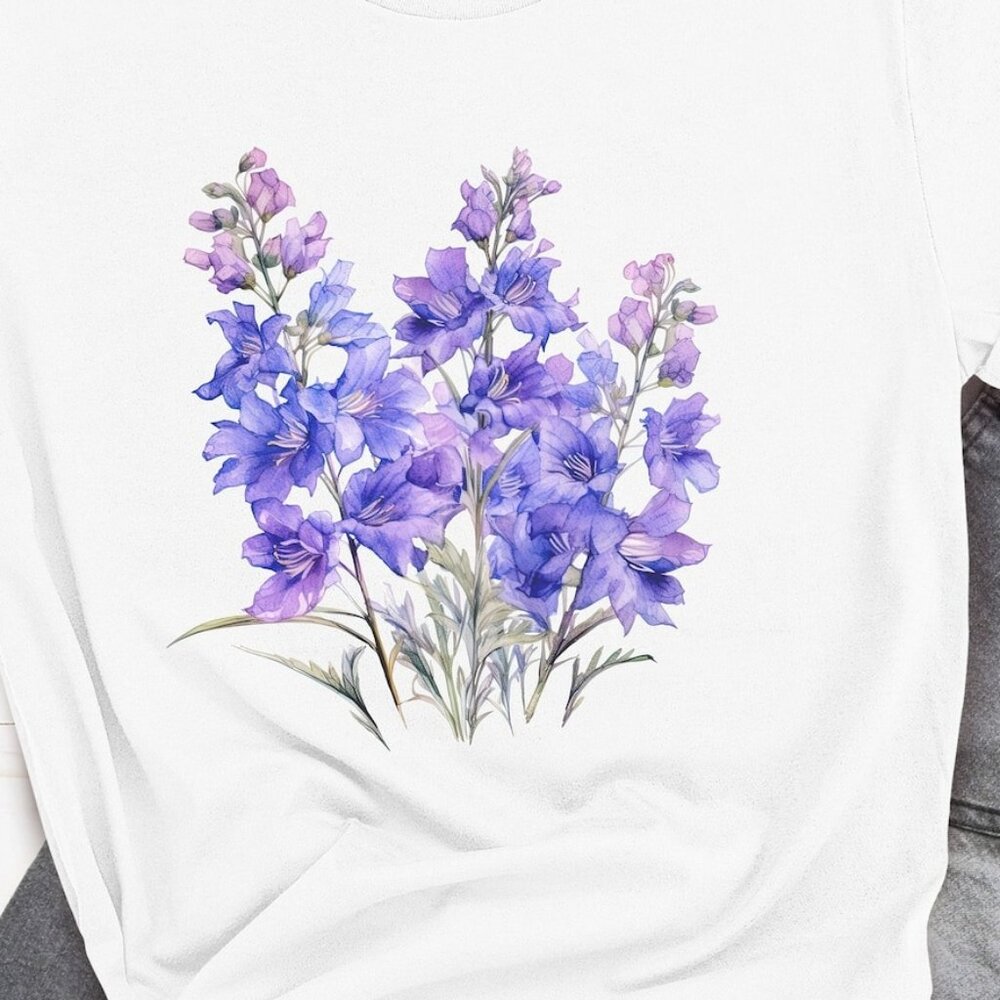 July Birthday Gift, July Birth Month Flower Shirt, Larkspur Birth Flower Tshirt